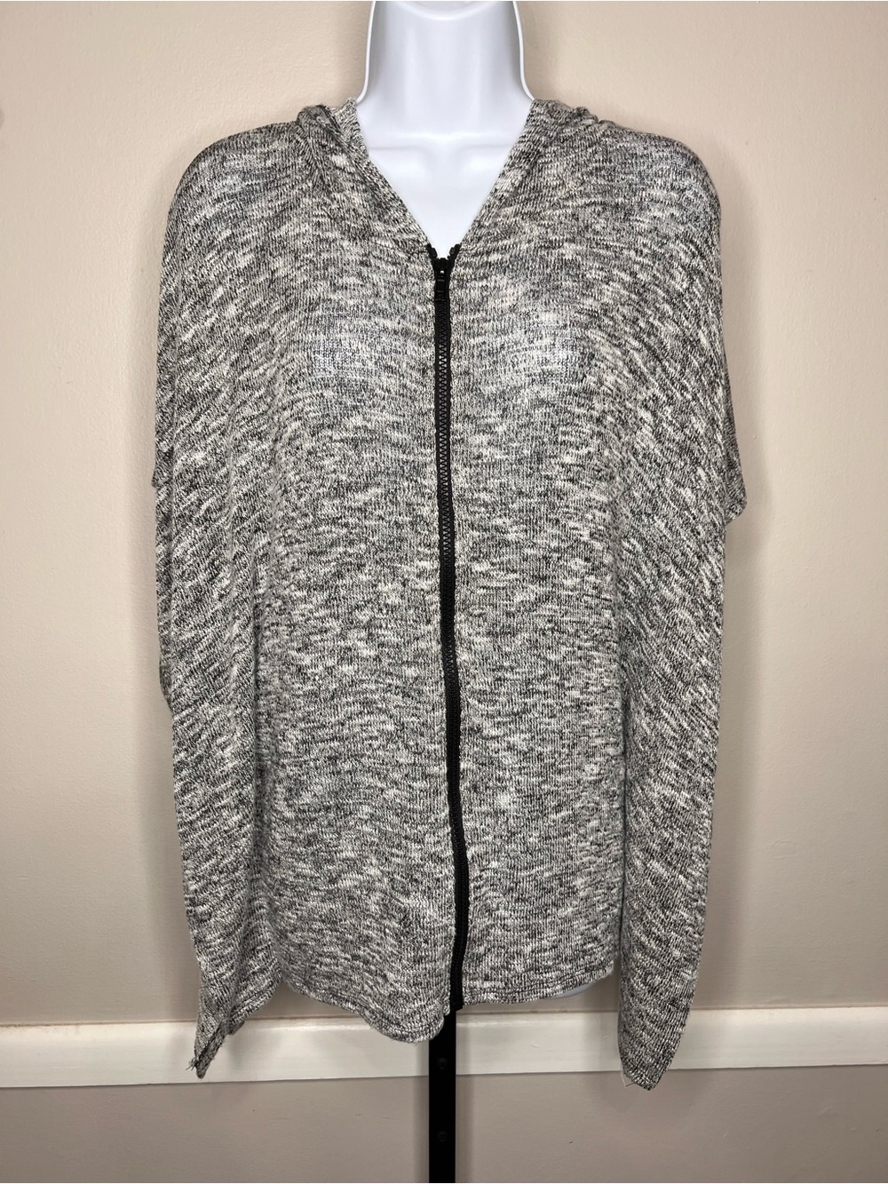 Harley Davidson Full Zip Sweater Hooded Side Slit Knit Light Gray Womens Medium
